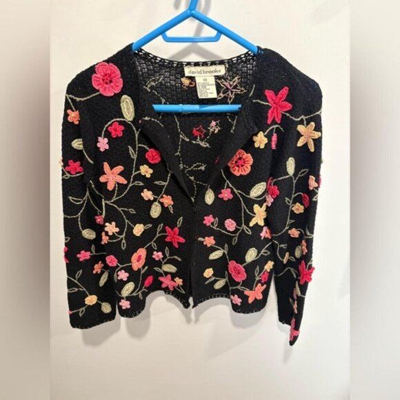 VINTAGE DAVID BROOKS EMBROIDERED FLORAL CARDIGAN - Picture 1 of 6